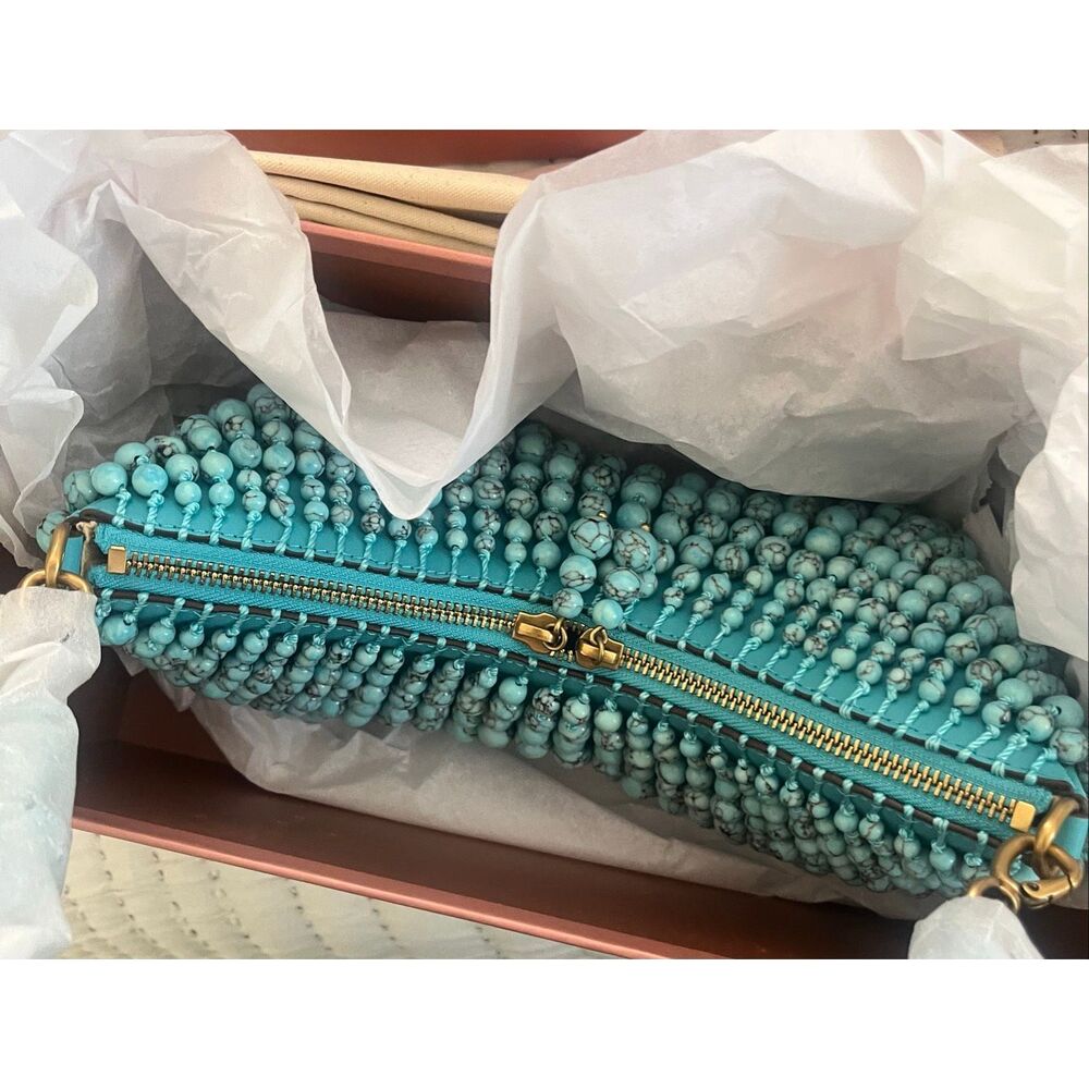 Cult Gaia Turquoise Beaded Shoulder Bag Marble Bead Mini Clutch Purse w/ Dust Ba - Picture 6 of 12